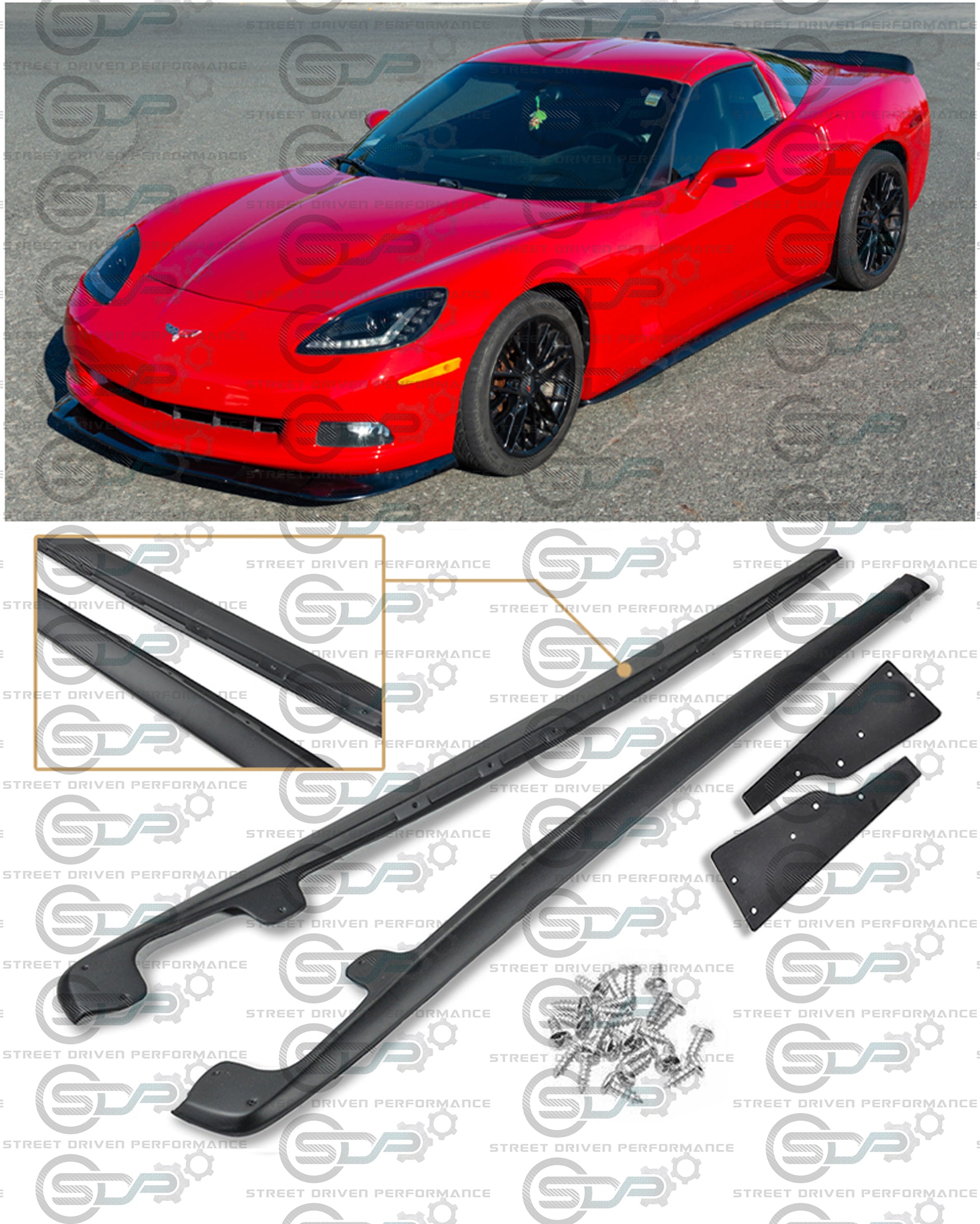 2005-2013 C6 Corvette - Base Model - ZR1 Conversion Side Skirts / Rocker Panels / Ground Effects with Mud Flaps